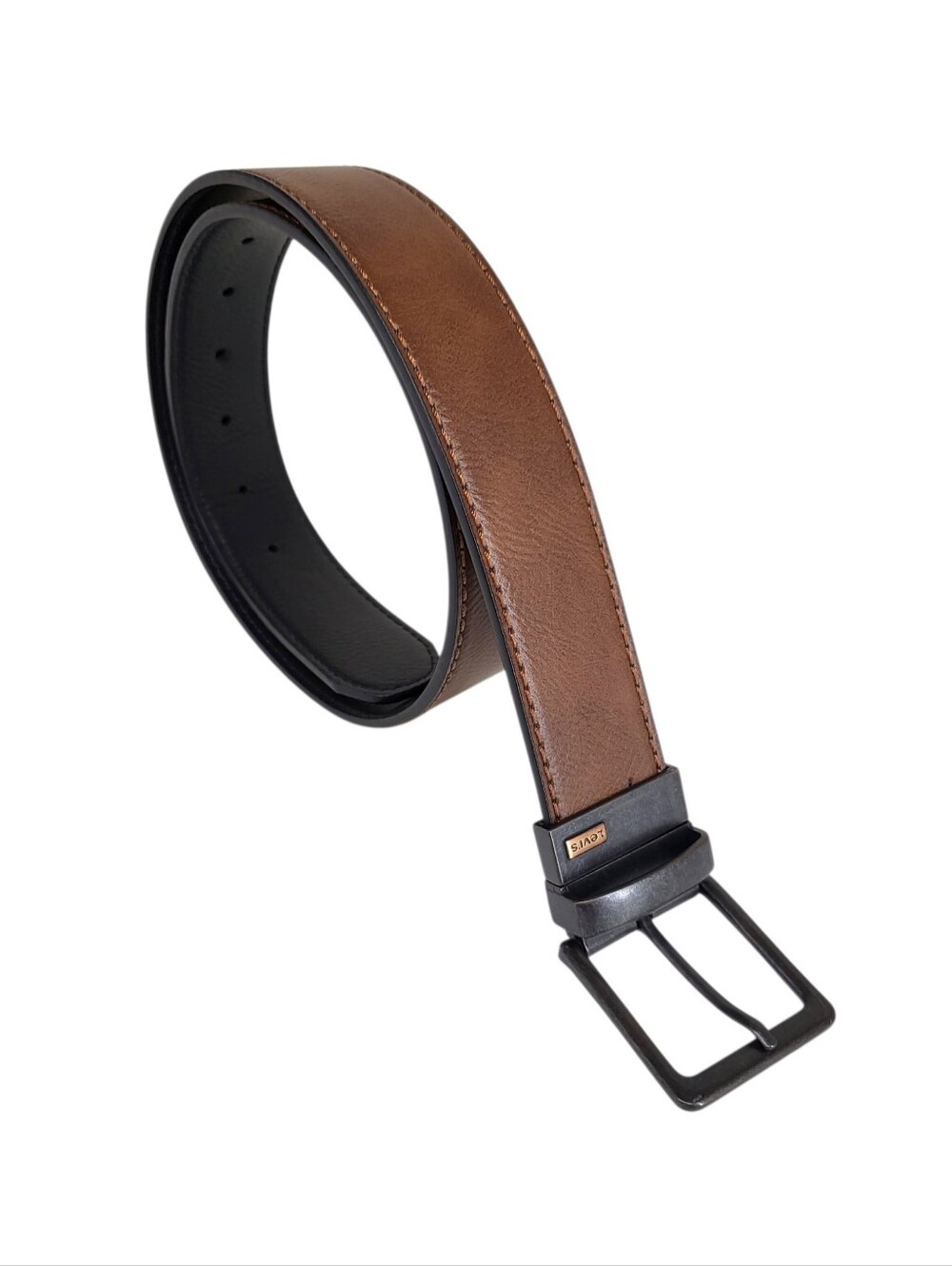 Levi's Men's Reversible Belt Brown Black Leather Dark Metal Buckle Size S/M New